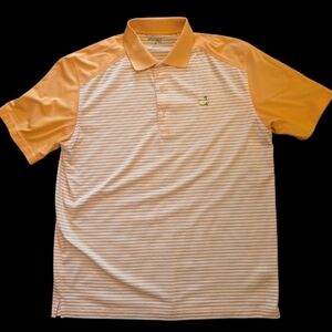EUC Masters Orange and White Striped Polo Shirt Size Large 100% Polyester